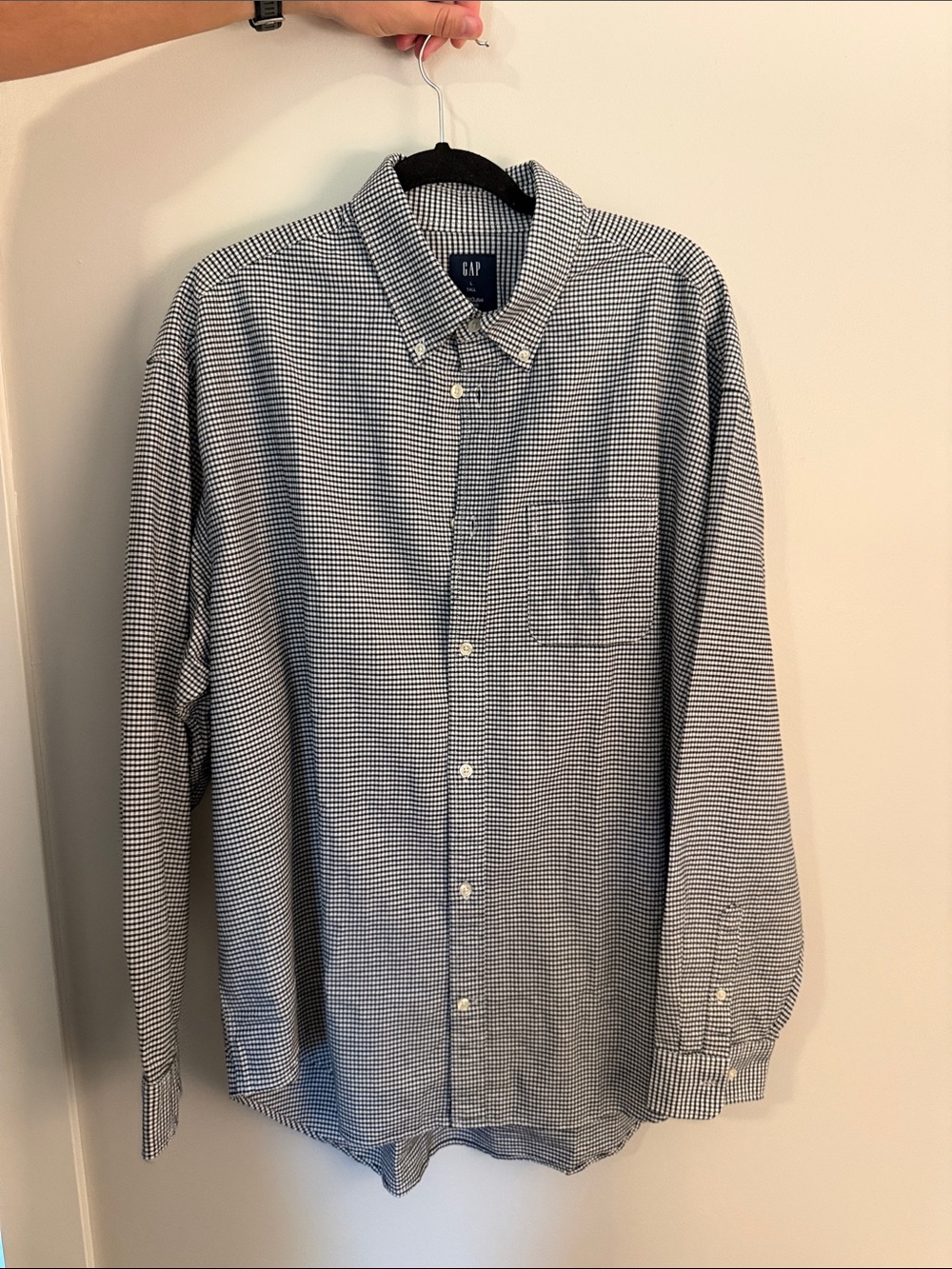 Gap The Big Shirt Oxford Gingham Checkered White & Black Large